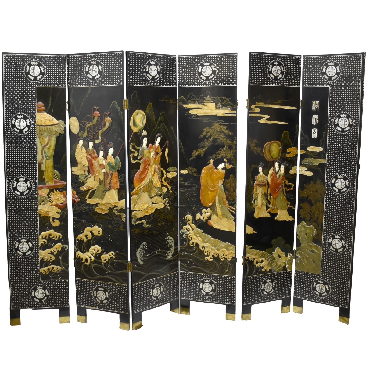 Chinese Inlaid Hardstone Screen