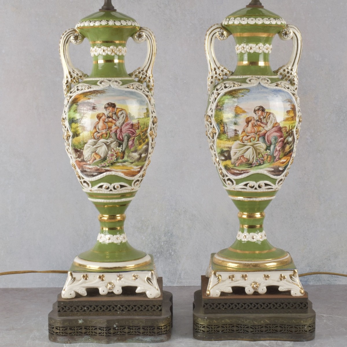 Large Pair of Porcelain Lamps