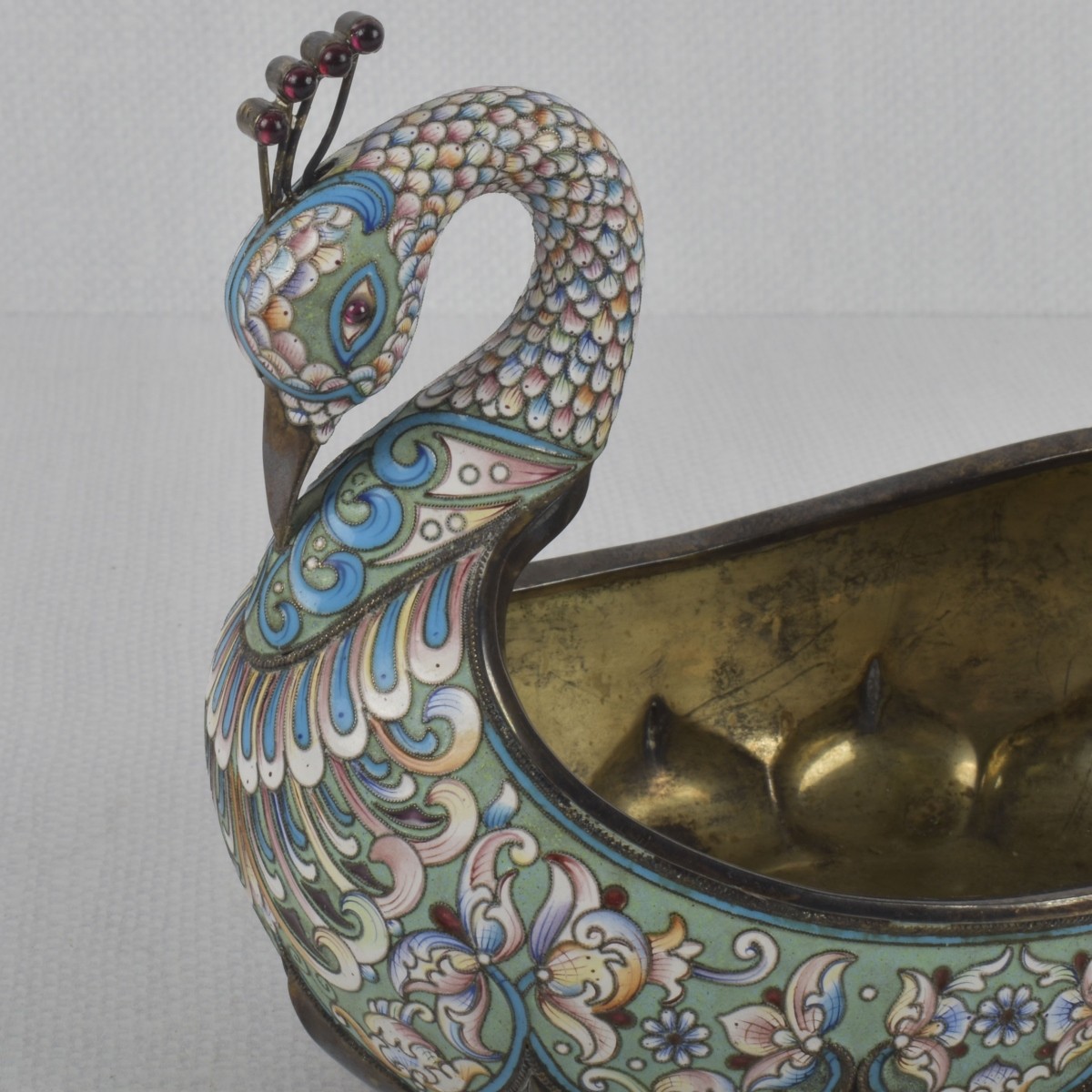 Russian 84 Silver and Cloisonne Kovsh