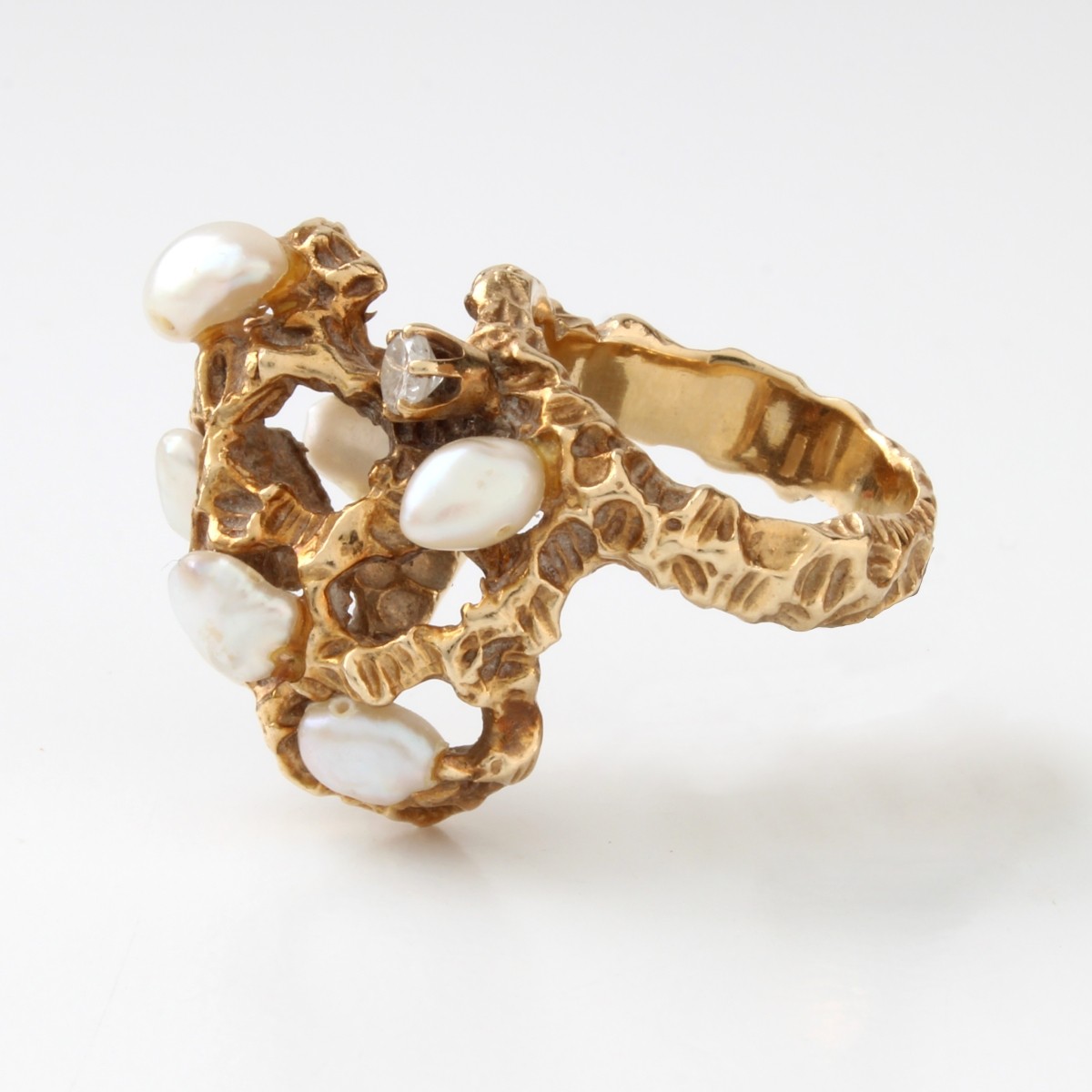 Pearl, Diamond and 14K Ring