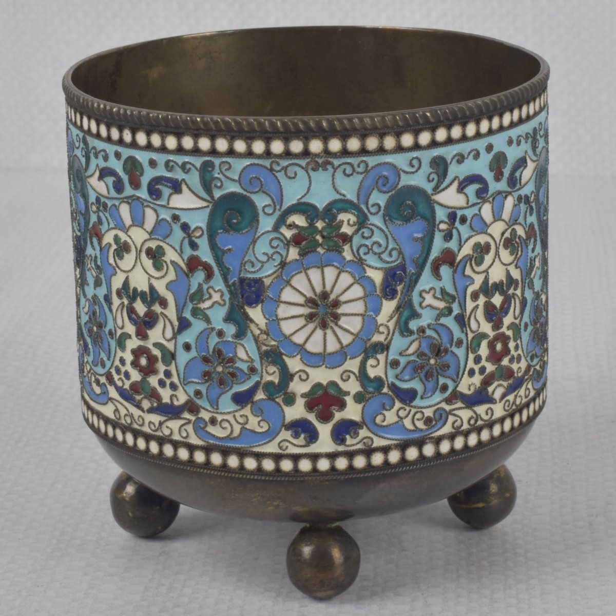 Russian 84 Silver Gilt and Cloisonne Enamel Cup