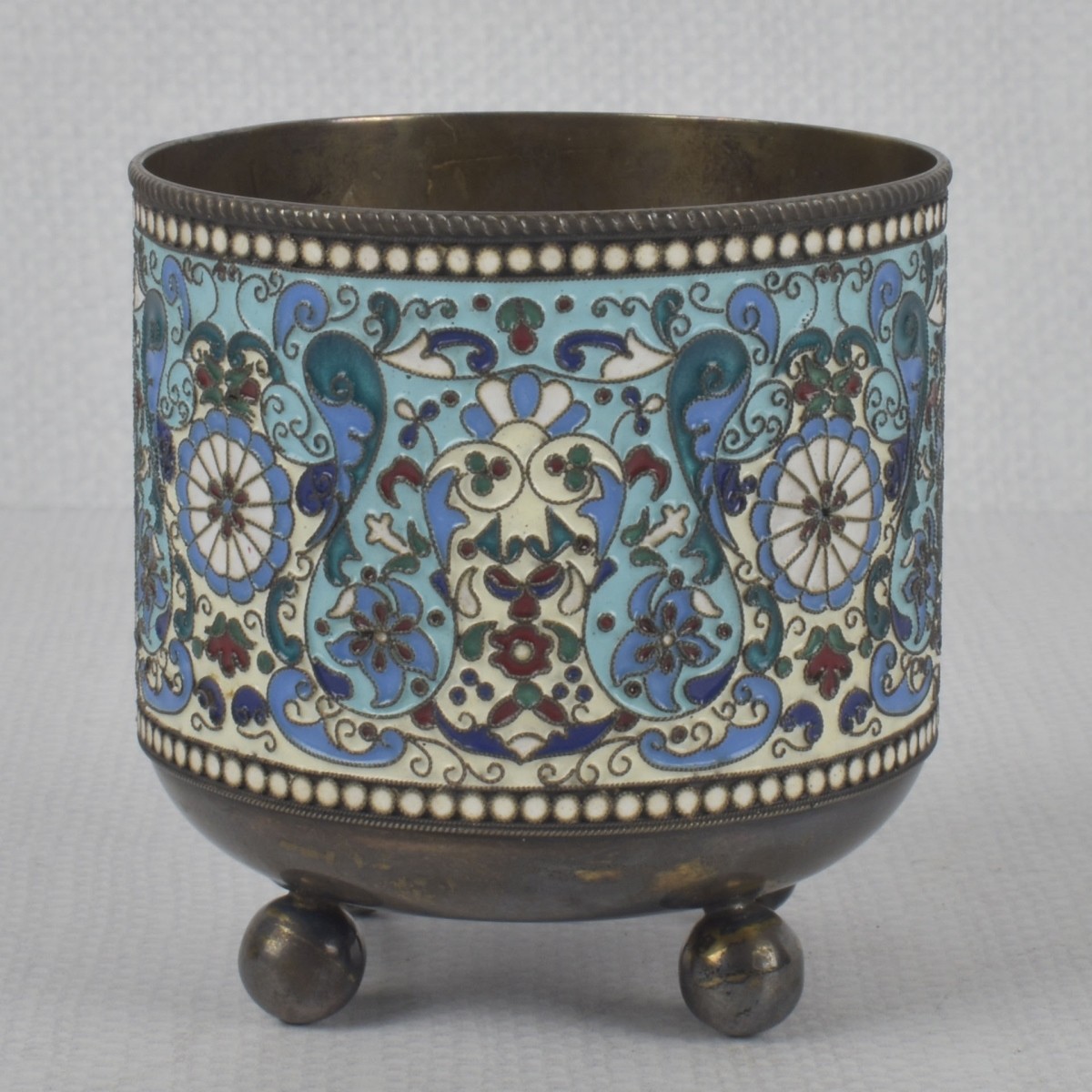Russian 84 Silver Gilt and Cloisonne Enamel Cup