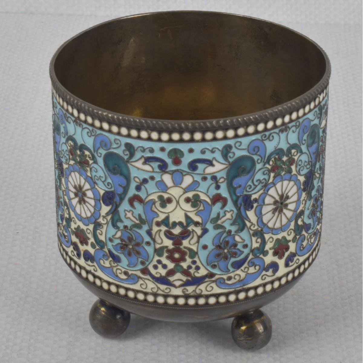Russian 84 Silver Gilt and Cloisonne Enamel Cup