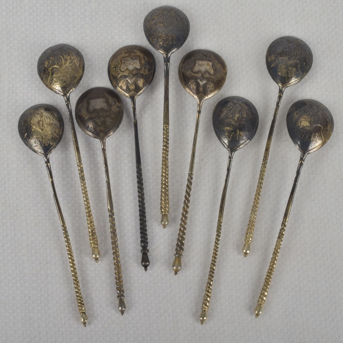 Antique Gold-wash Russian 84 Silver Spoons