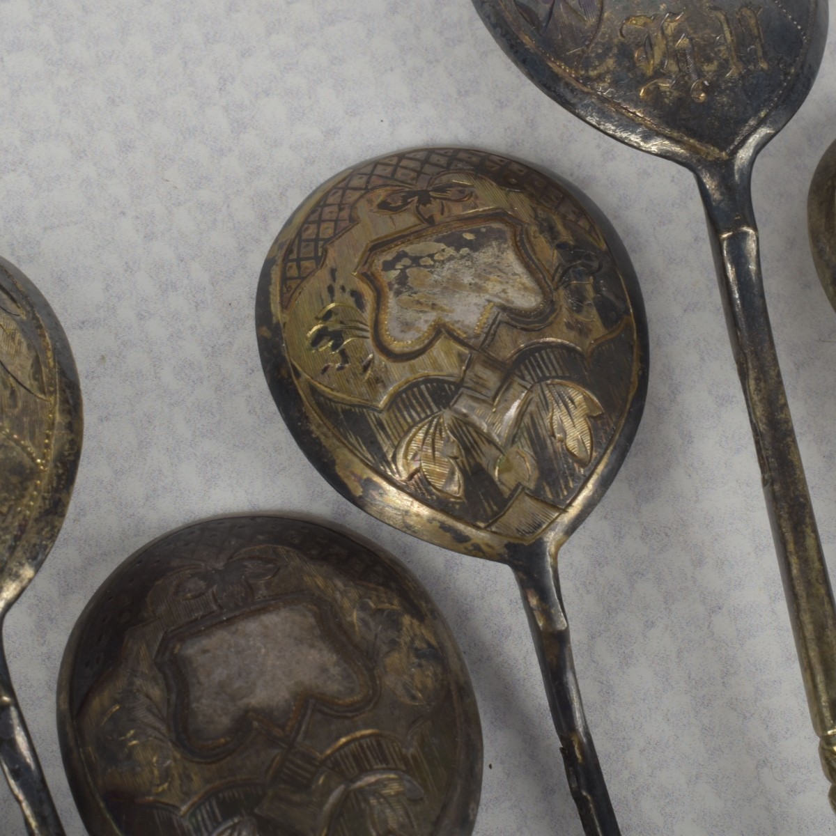 Antique Gold-wash Russian 84 Silver Spoons