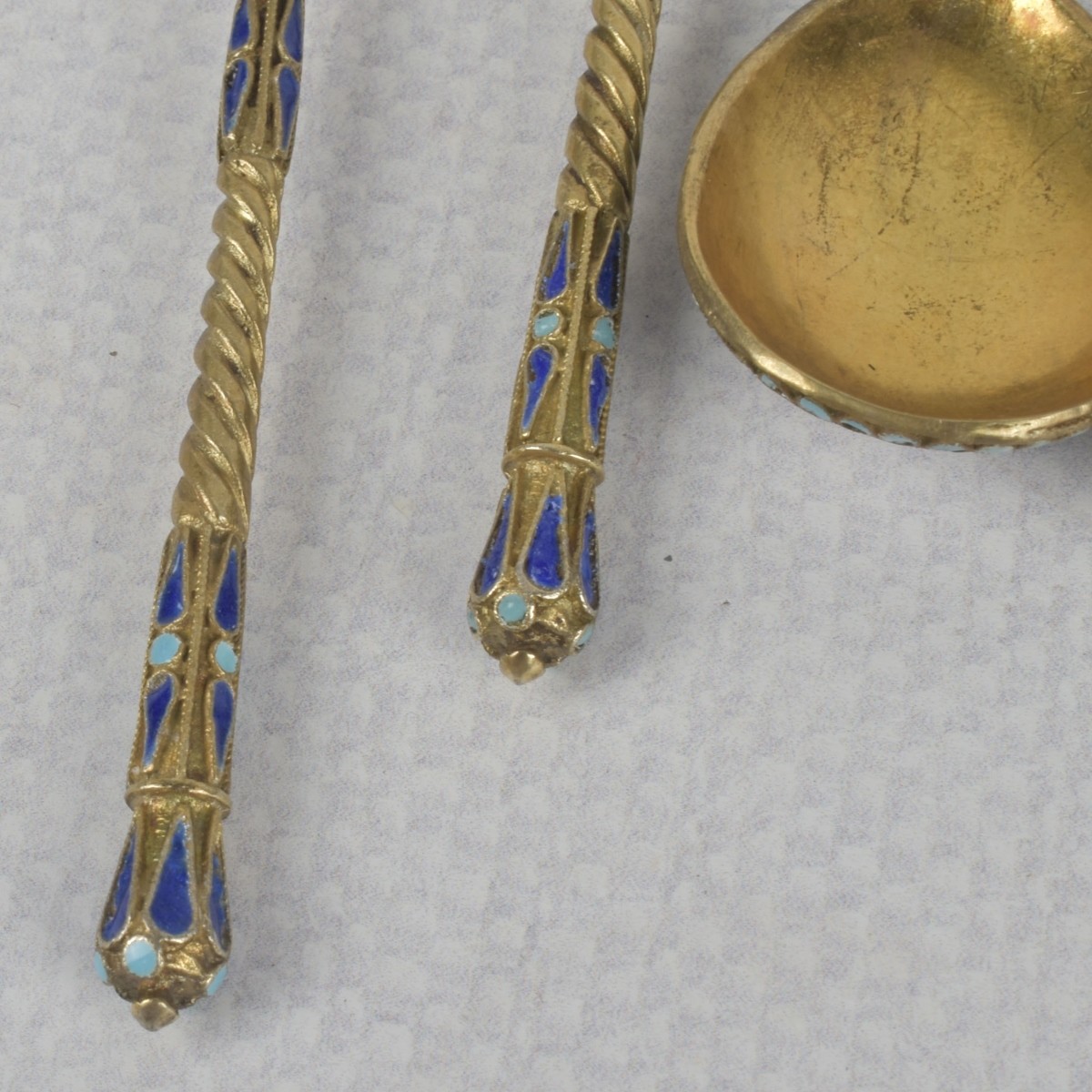 Antique Gold-wash Russian 84 Silver Spoons