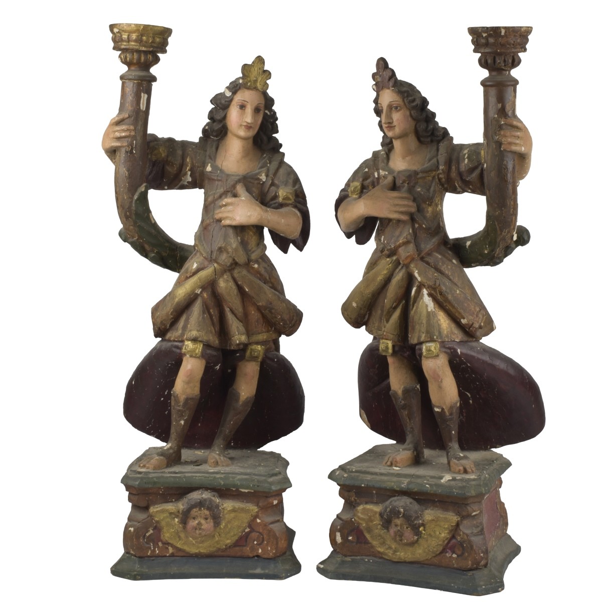 Italian Carved Wood Pricket Candlesticks