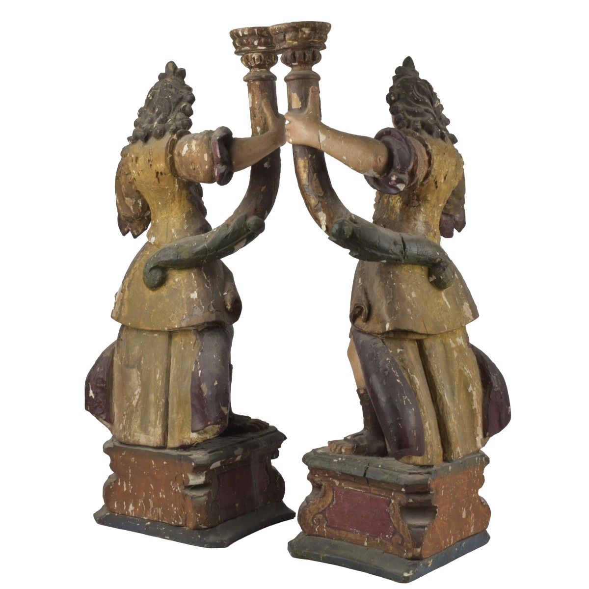 Italian Carved Wood Pricket Candlesticks