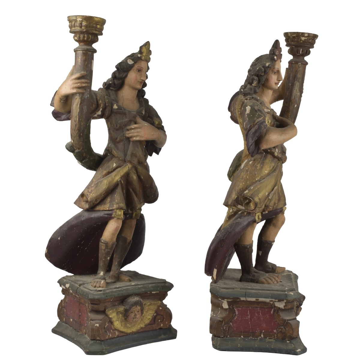 Italian Carved Wood Pricket Candlesticks