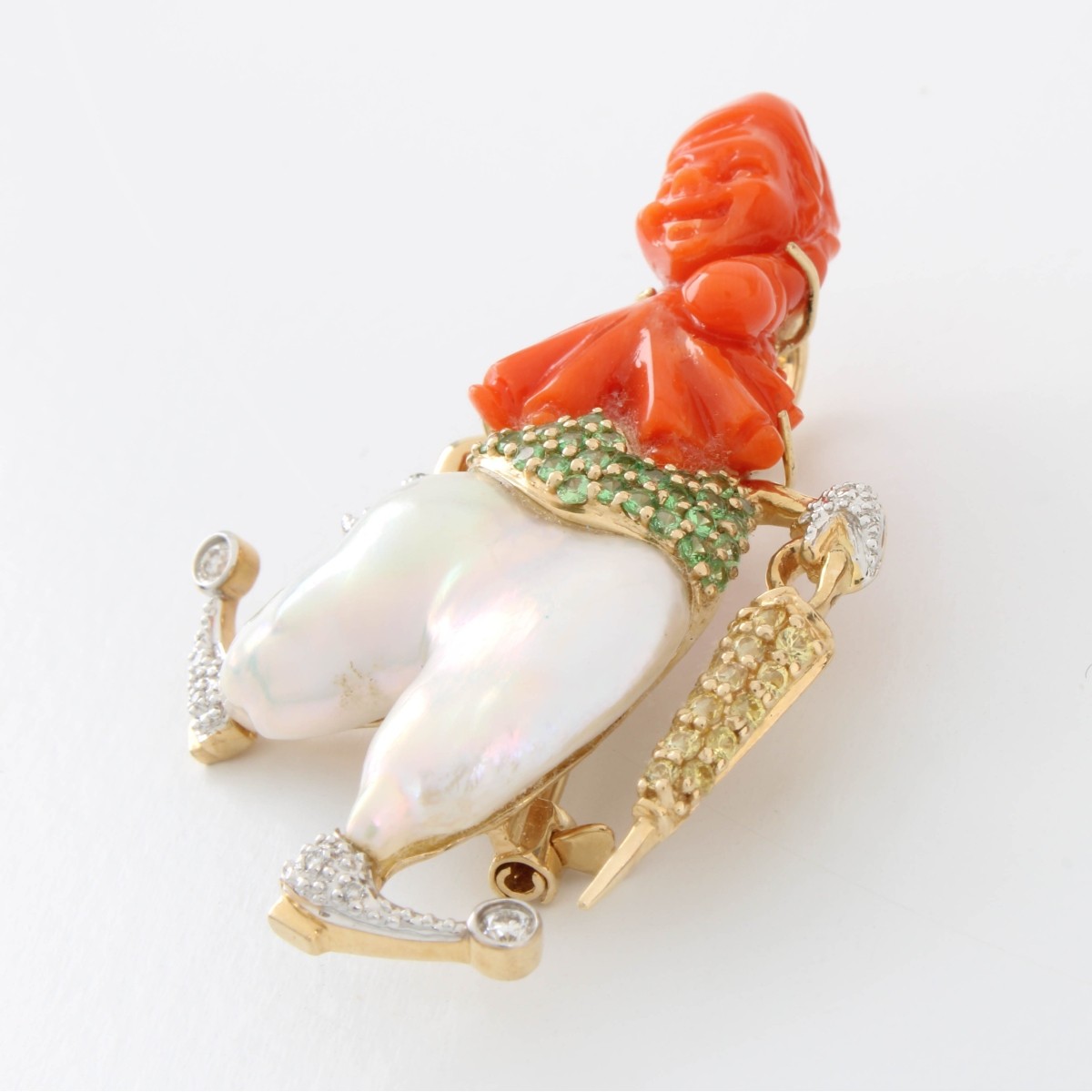 Coral, Pearl and 14K Pendant / Pin