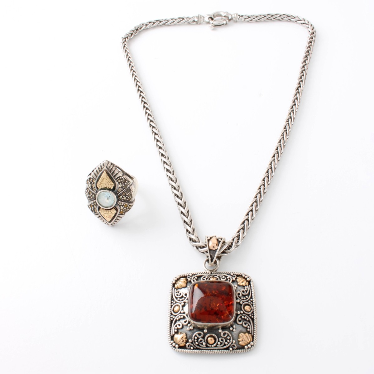 Sterling and 18K&14K Necklace and Ring