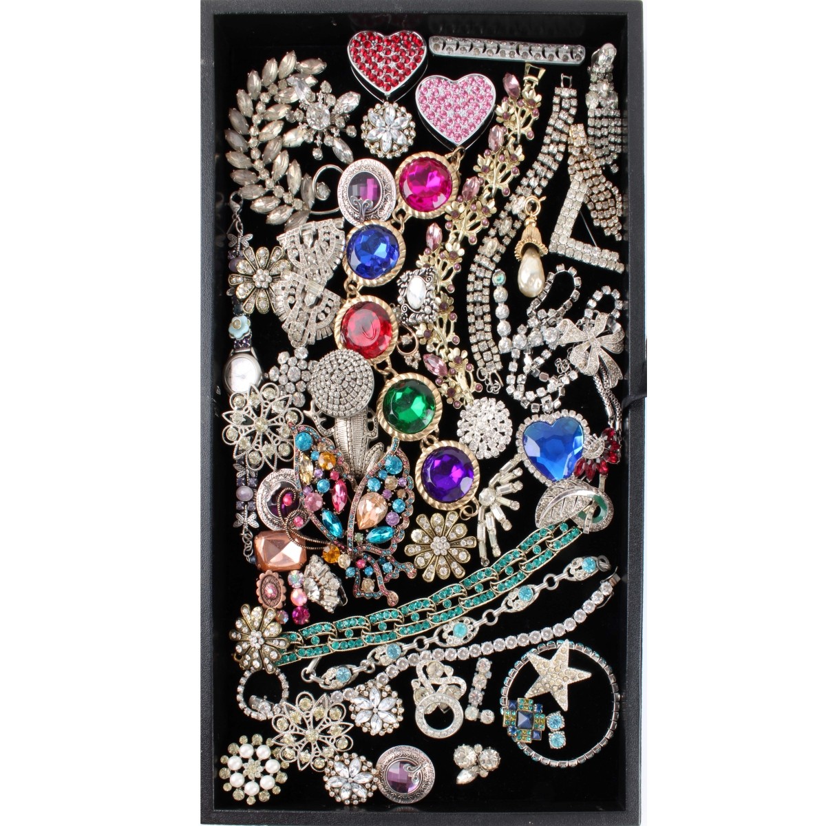 Tray Lot of Costume Jewelry & Parts