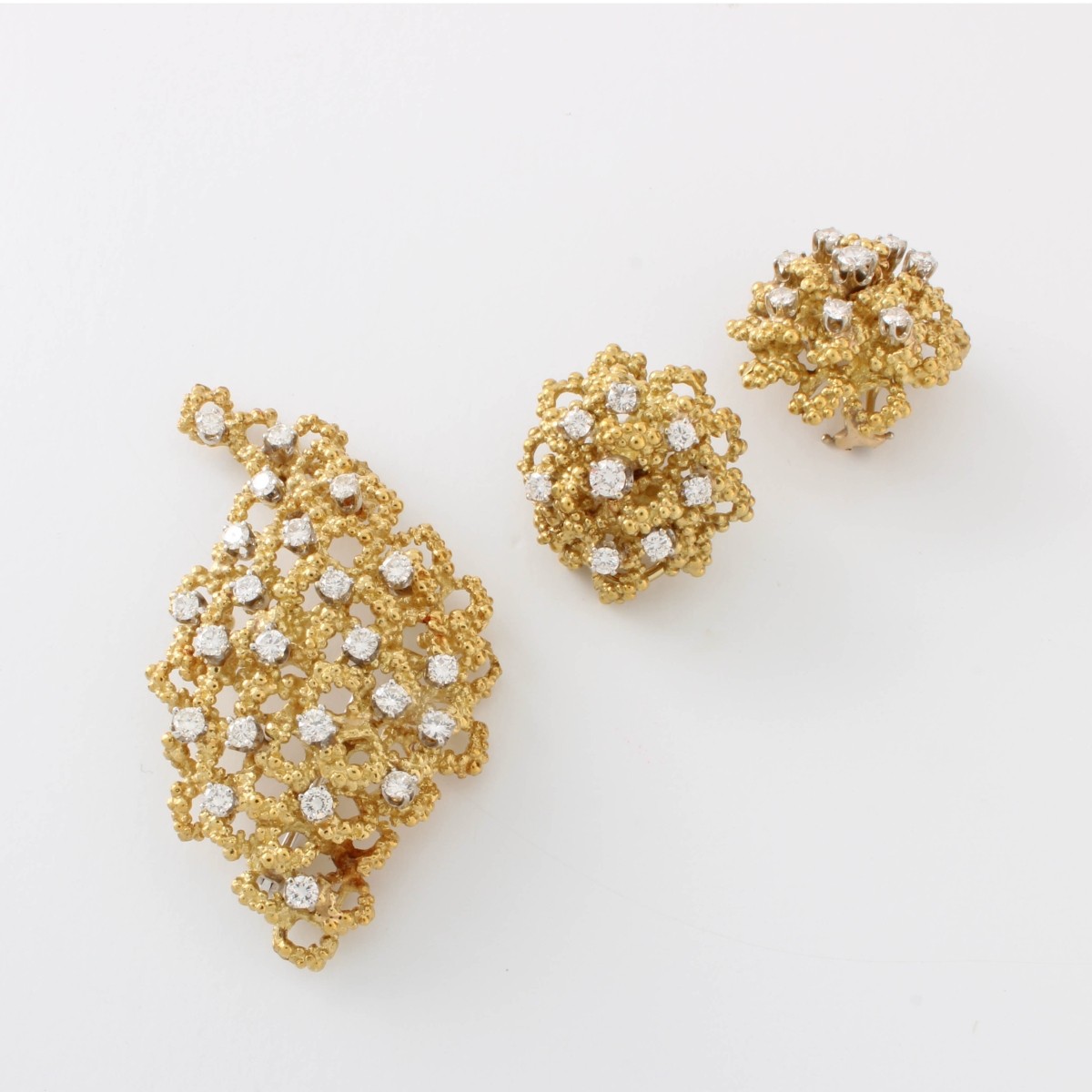 Diamond and 18K Brooch and Earrings
