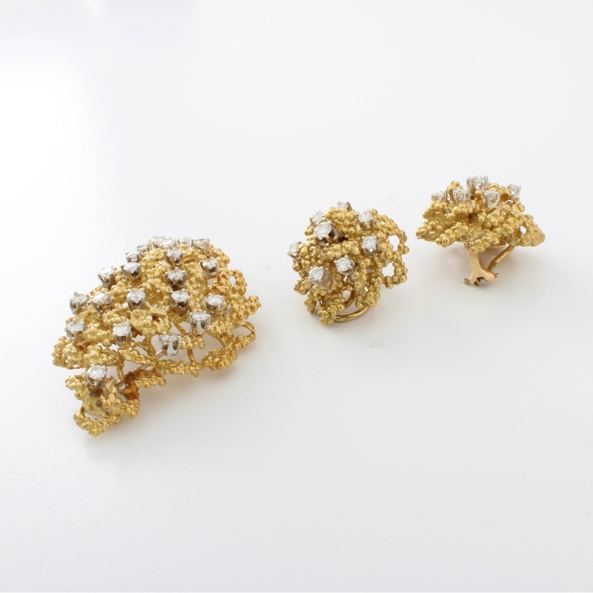 Diamond and 18K Brooch and Earrings