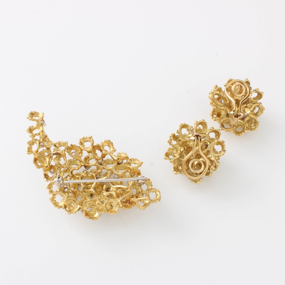 Diamond and 18K Brooch and Earrings