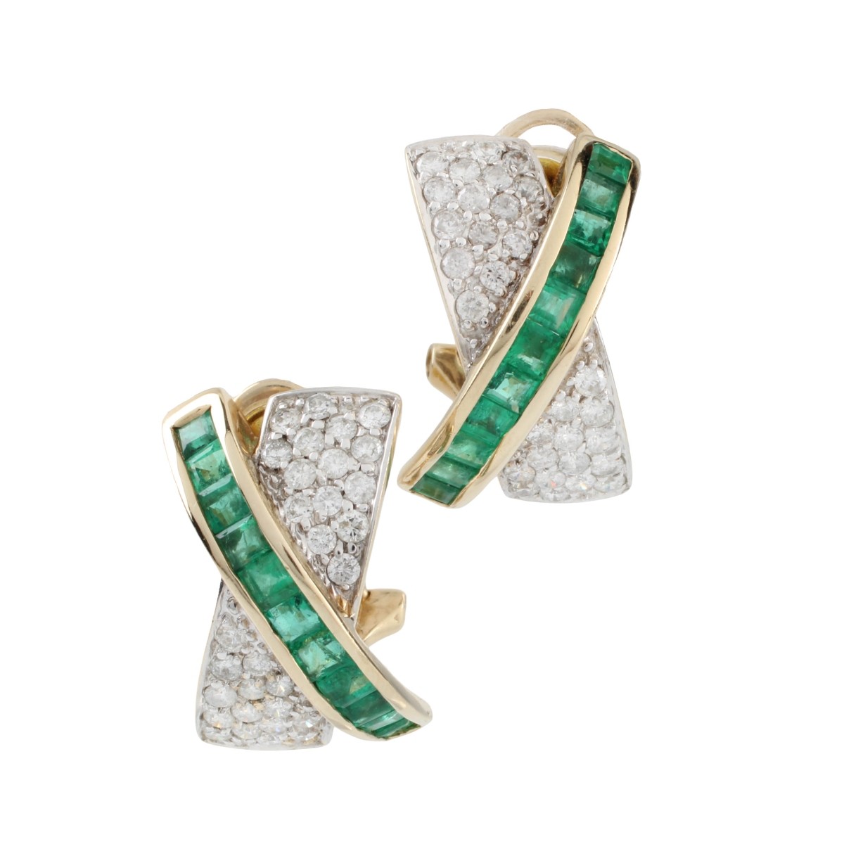 Diamond, Emerald and 14K Earrings