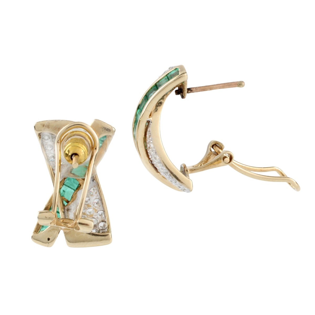 Diamond, Emerald and 14K Earrings