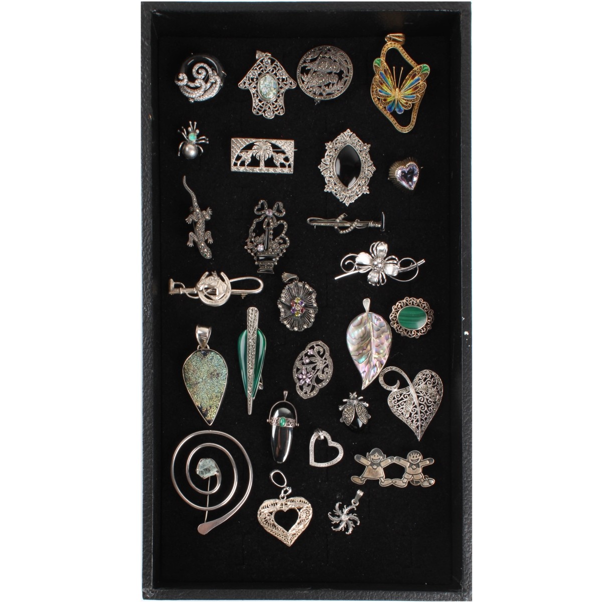 Tray Lot of Pendants and Pins