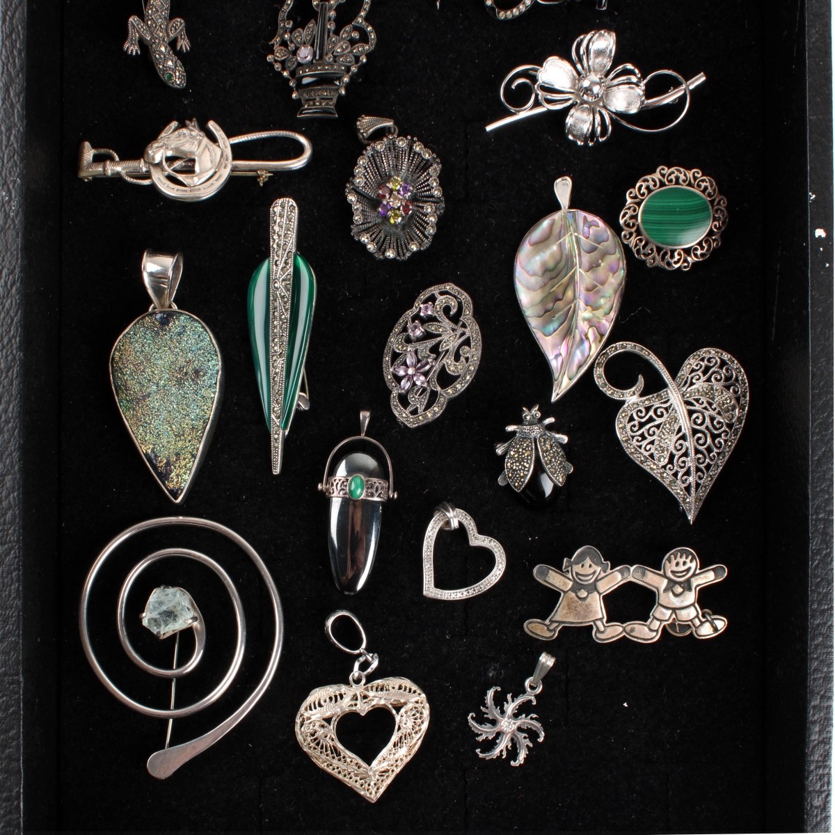 Tray Lot of Pendants and Pins
