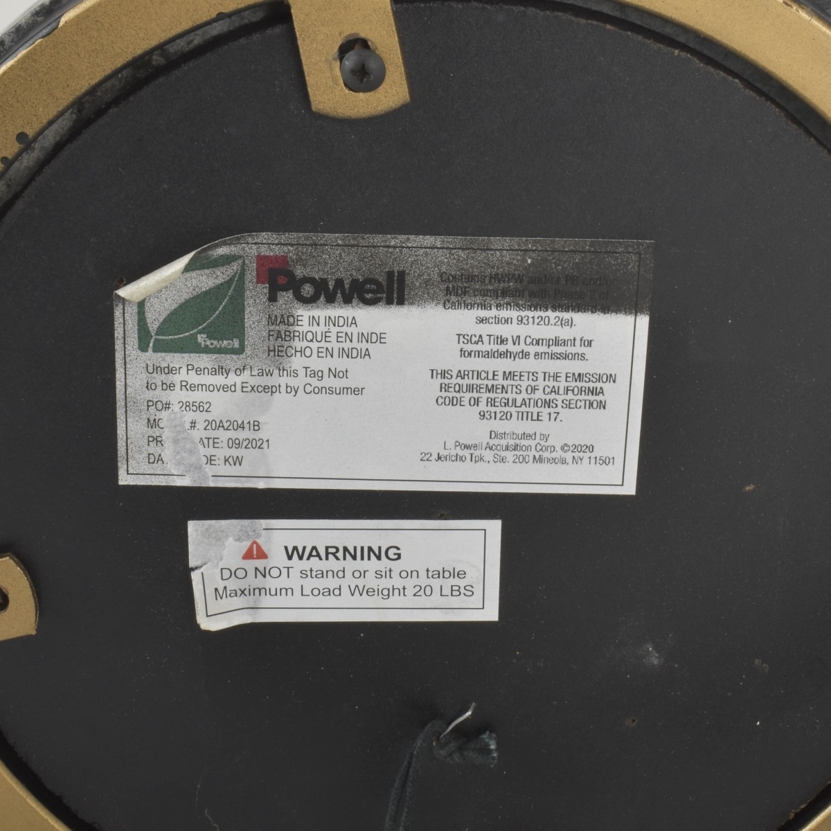 Powell Round Black Granite Top Table