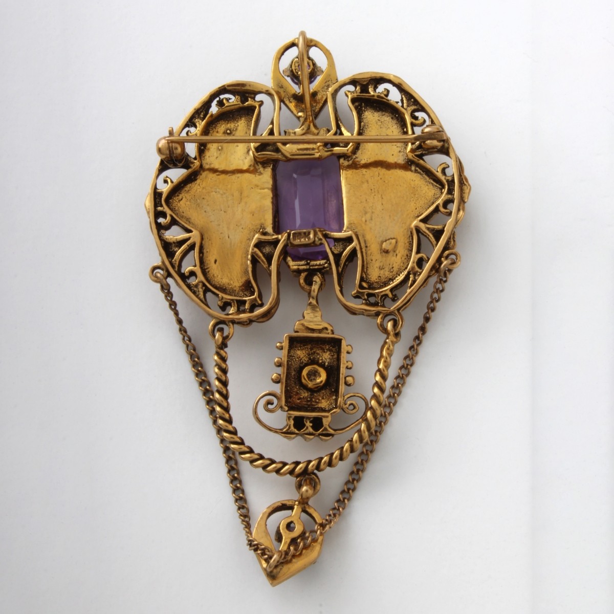Antique Amethyst and 14K Brooch