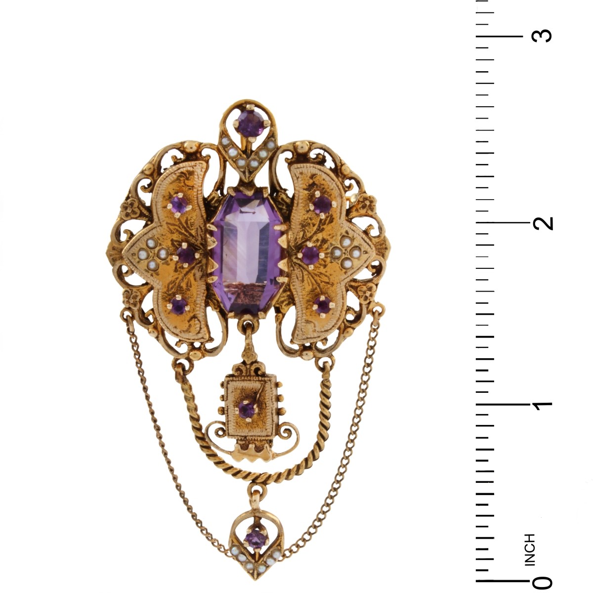 Antique Amethyst and 14K Brooch
