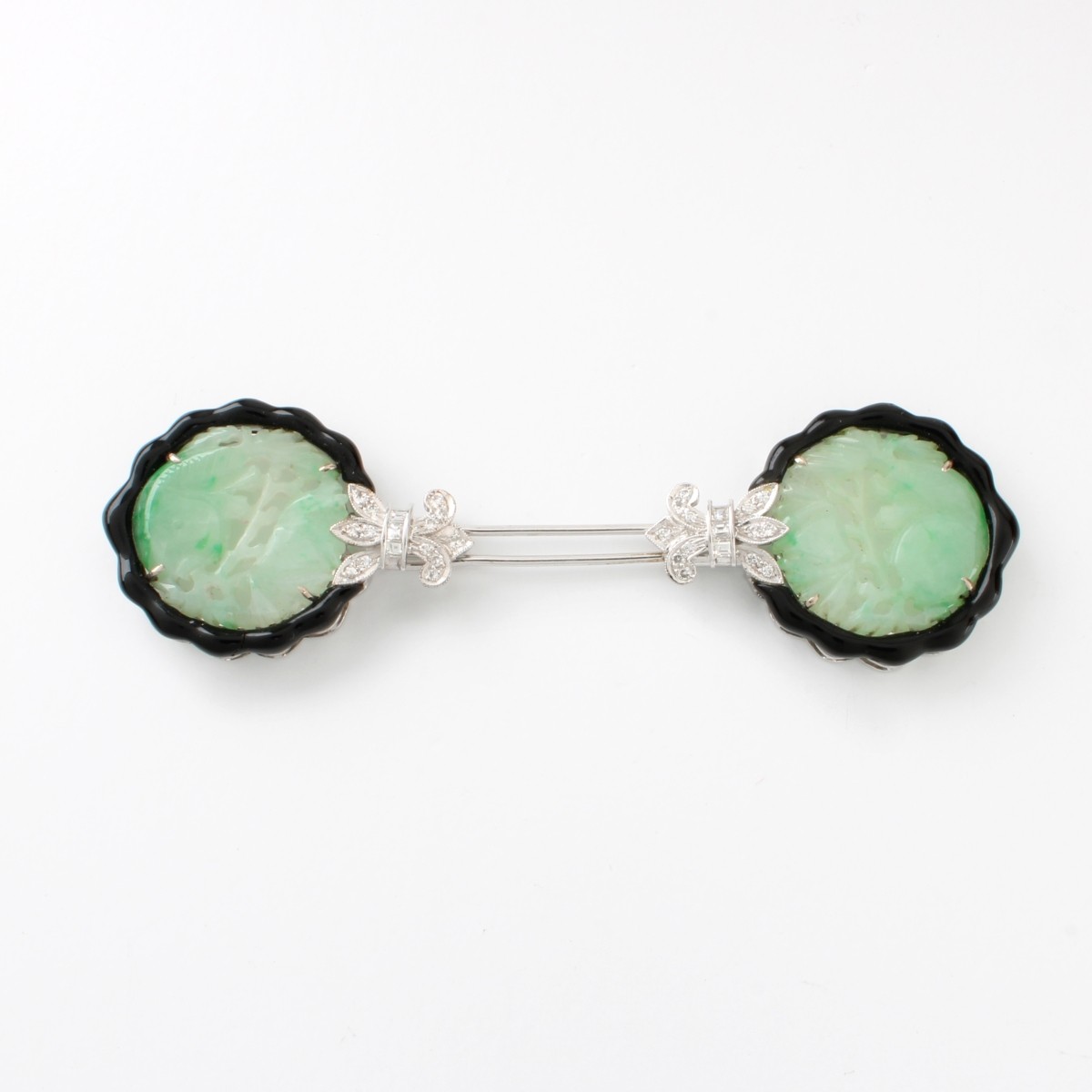 Diamond, Jade, Onyx and 18K Pin