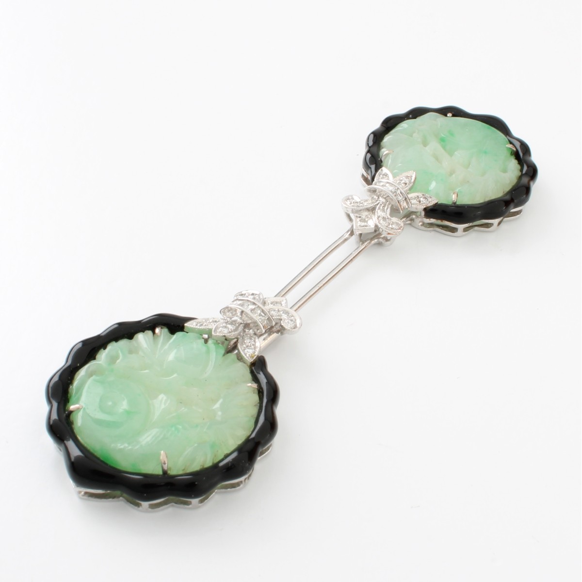 Diamond, Jade, Onyx and 18K Pin