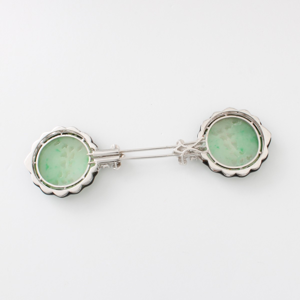 Diamond, Jade, Onyx and 18K Pin
