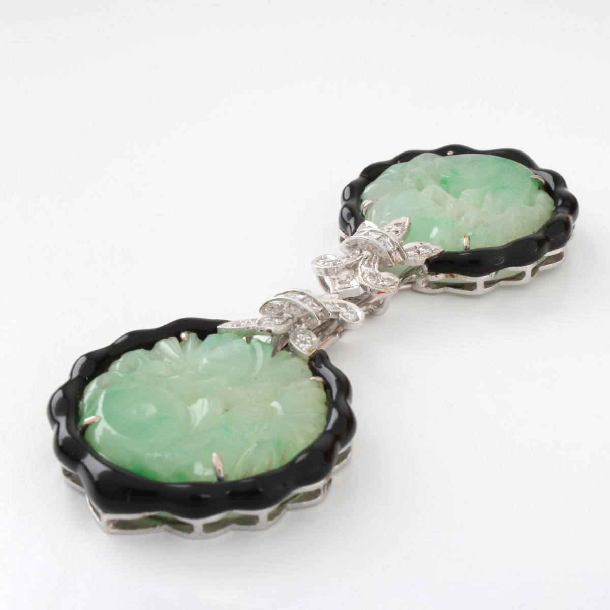 Diamond, Jade, Onyx and 18K Pin