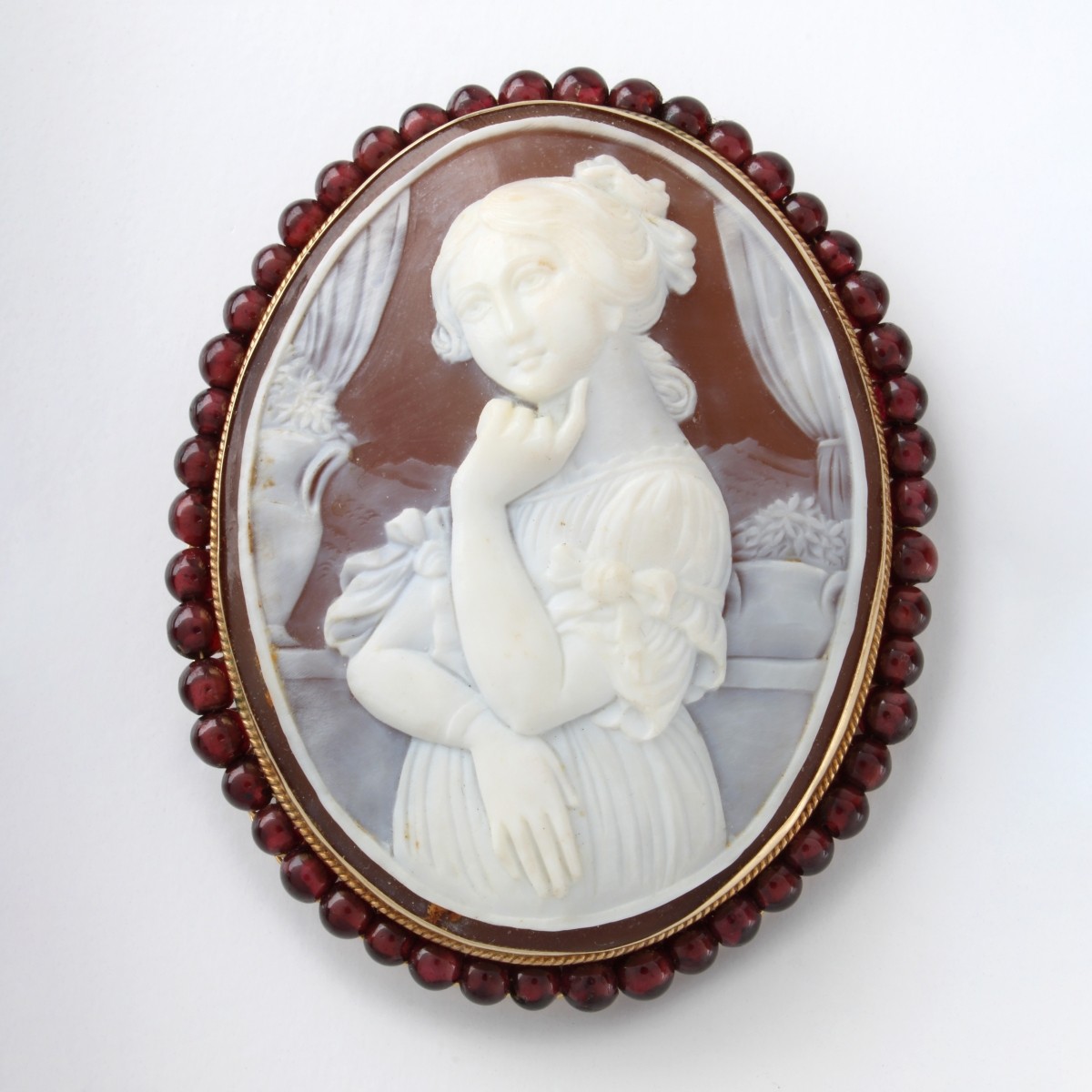 Antique Cameo, Garnet and 14K Brooch