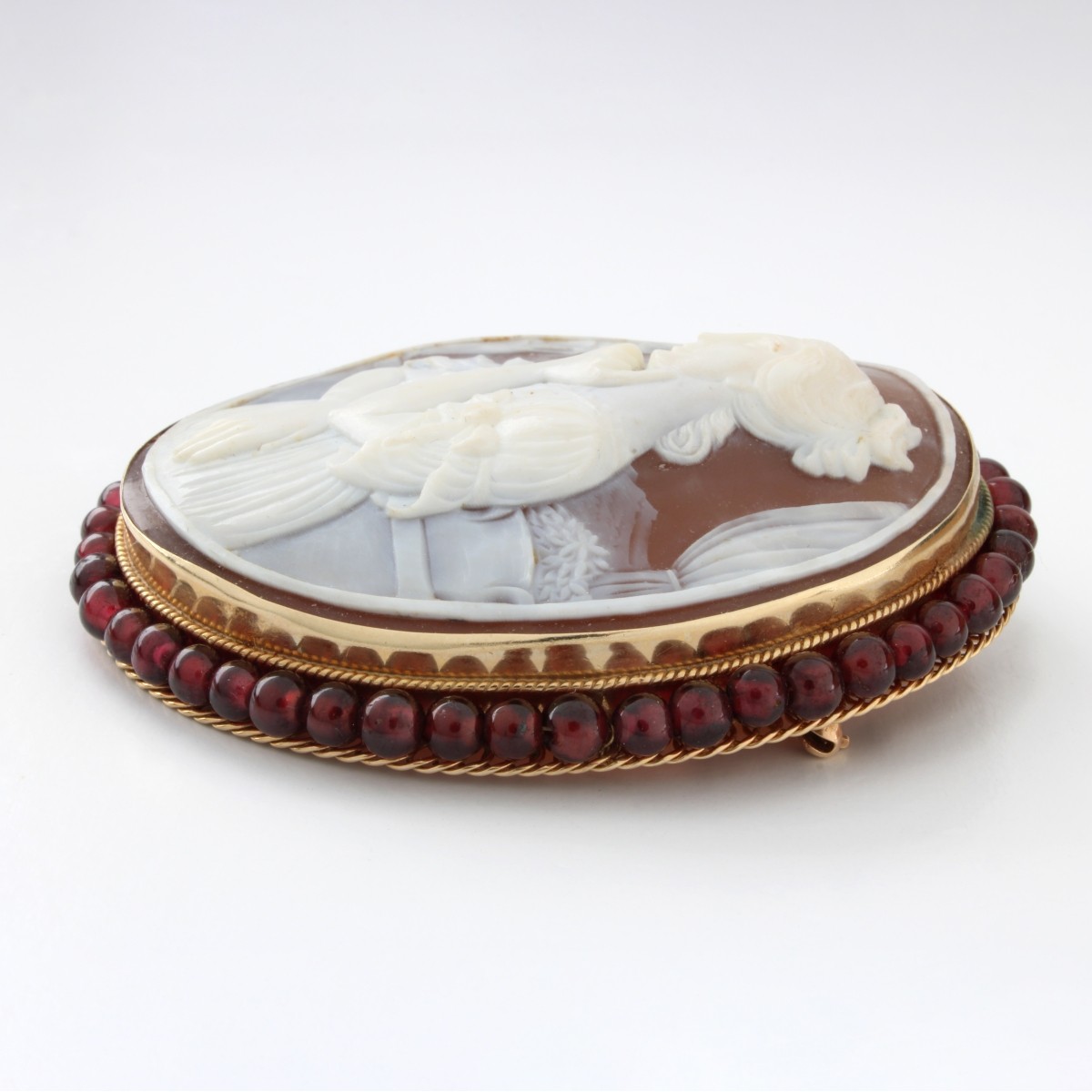Antique Cameo, Garnet and 14K Brooch