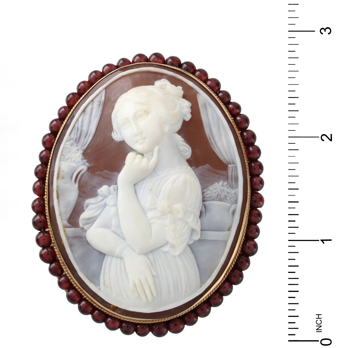 Antique Cameo, Garnet and 14K Brooch