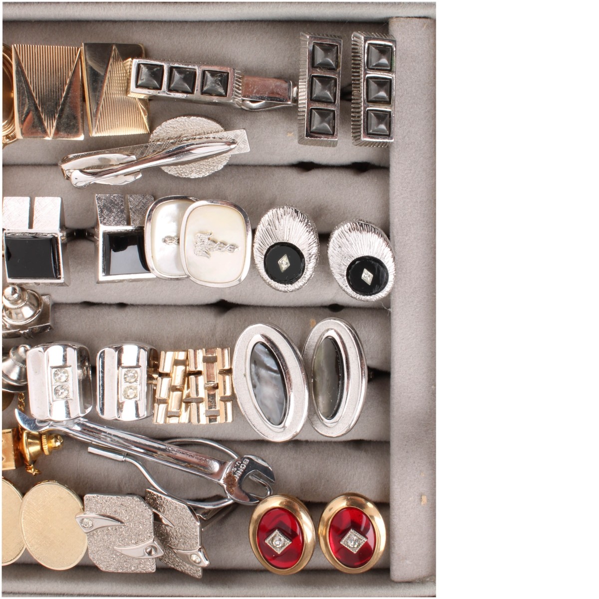 Box Lot of Cufflinks Tie Bars & Tacks