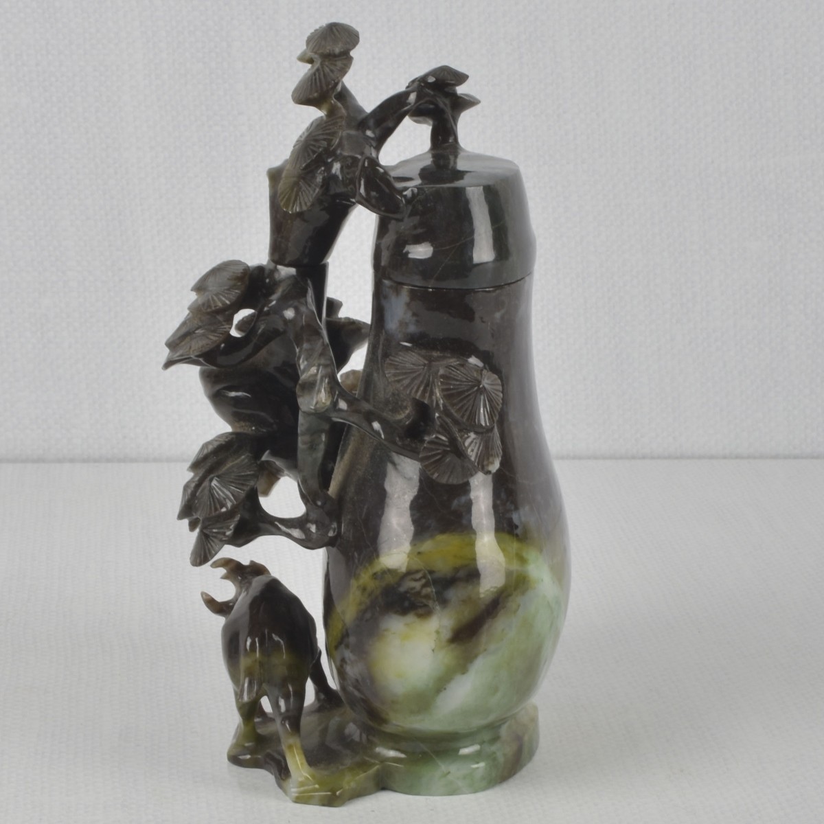 Vintage Chinese Carved Marble Vase with Lid
