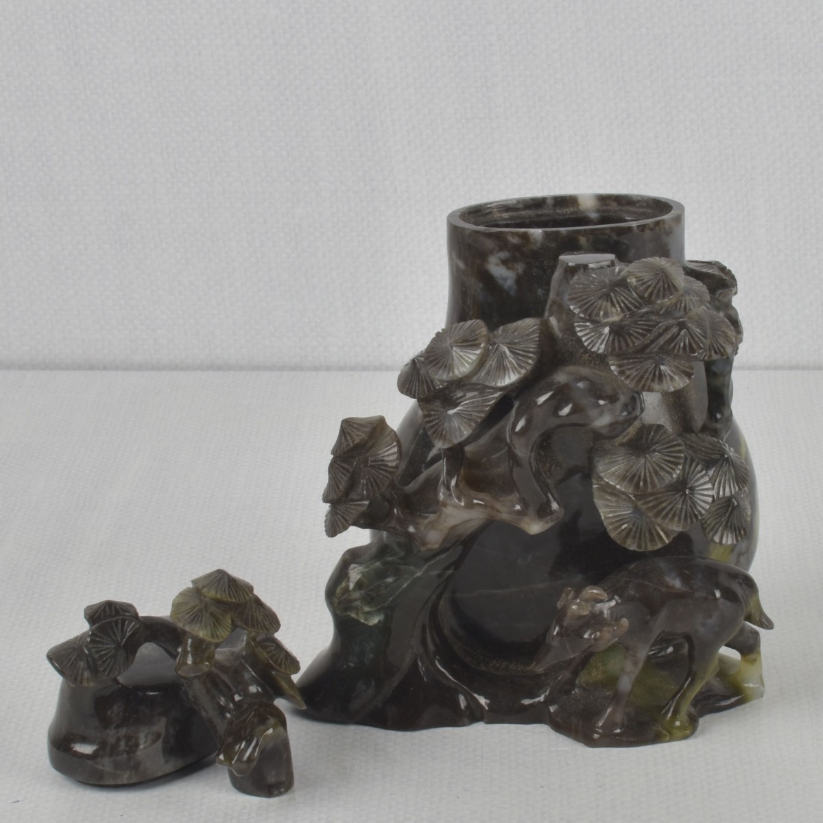 Vintage Chinese Carved Marble Vase with Lid