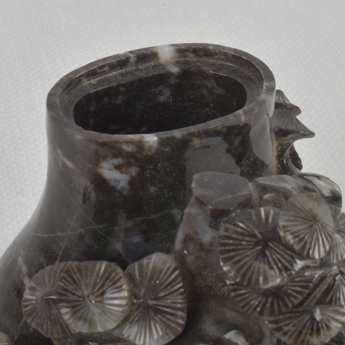 Vintage Chinese Carved Marble Vase with Lid