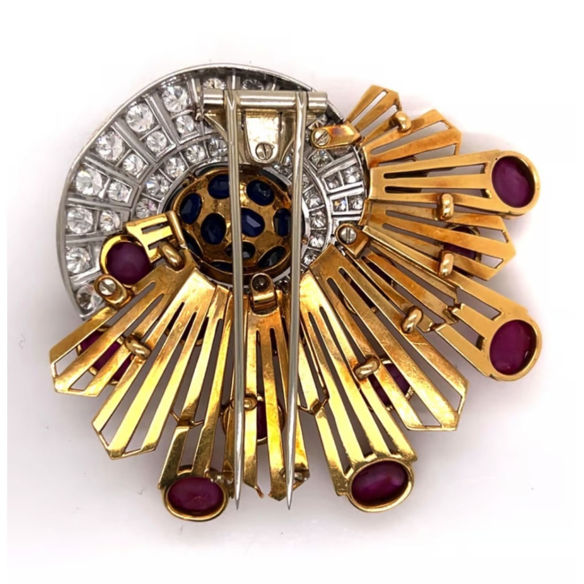 18K, Plat., Gemstone and Diamond Brooch