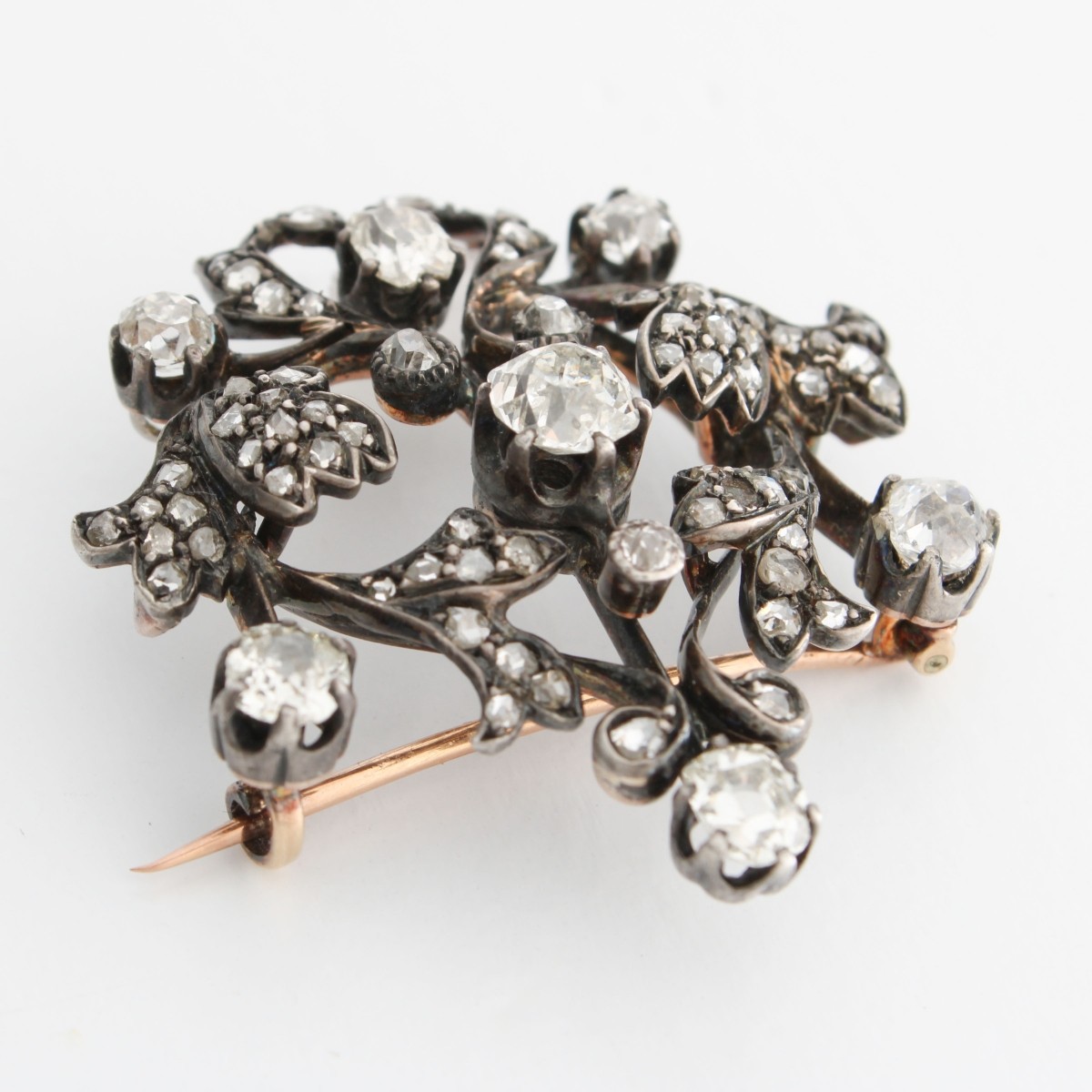 Diamond 14K and Silver Brooch