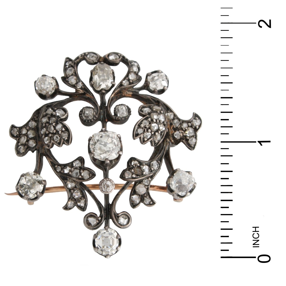Diamond 14K and Silver Brooch