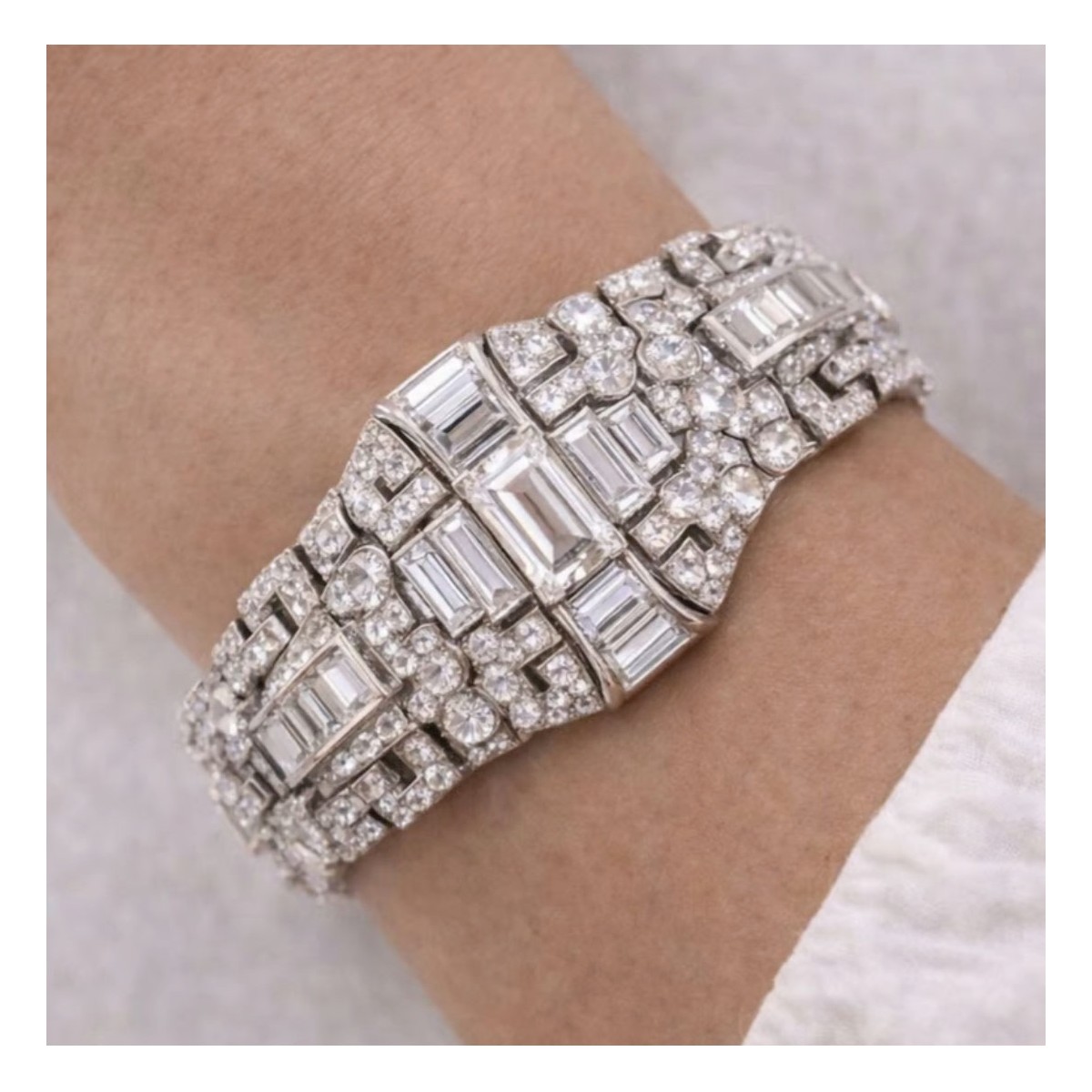 Deco Diamond and Platinum Bracelet