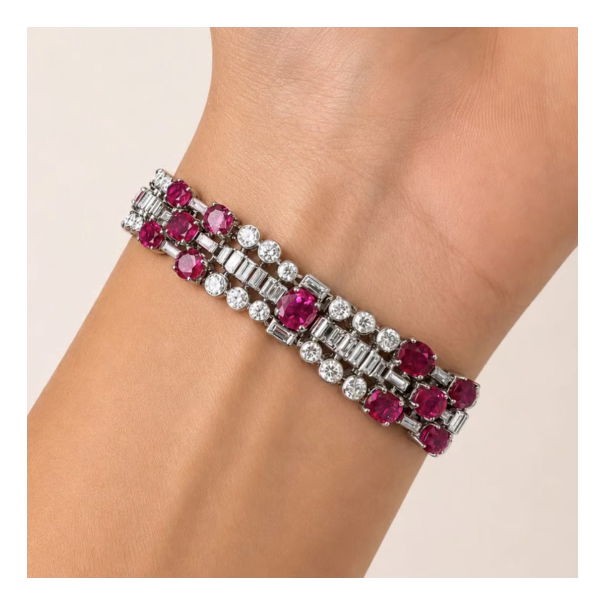 Deco GIA Ruby Diamond & Plat Bracelet