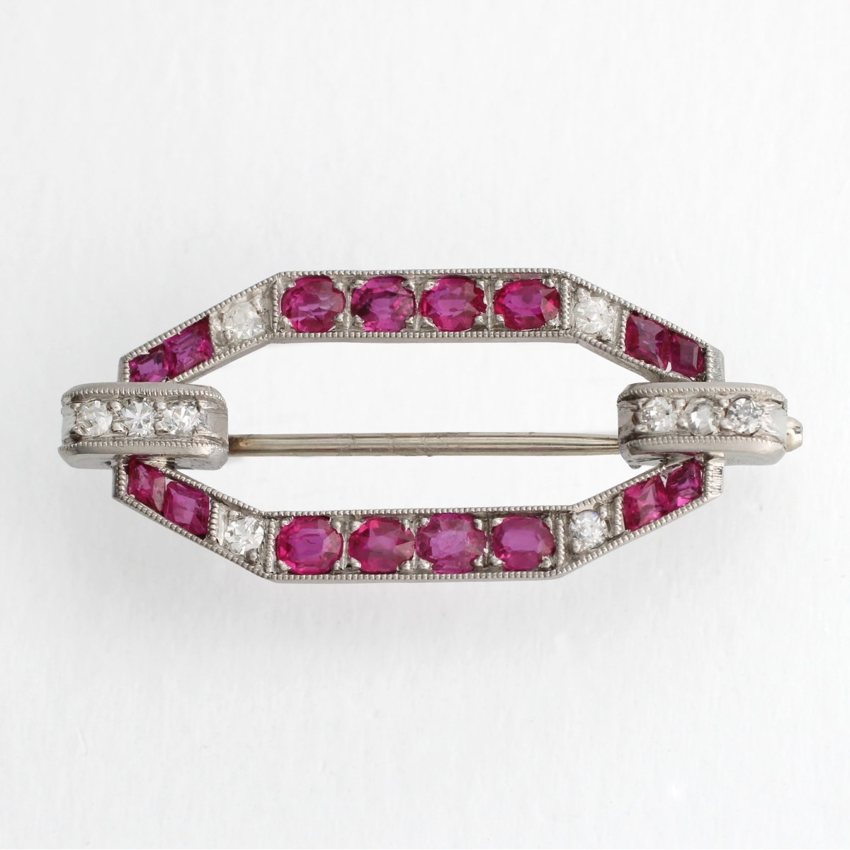Deco Burma Ruby & Diam. Pin