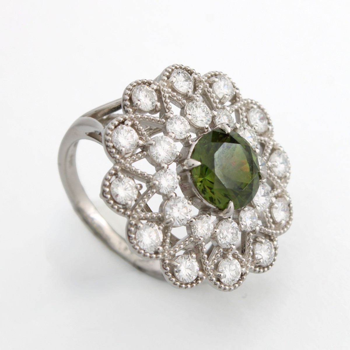 GIA Demantoid. Diamond and Plat Ring