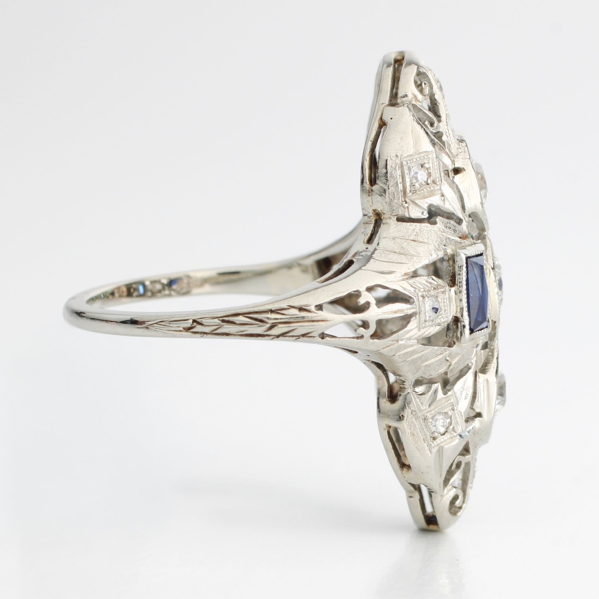 Deco Diamond Sapphire and Plat Ring