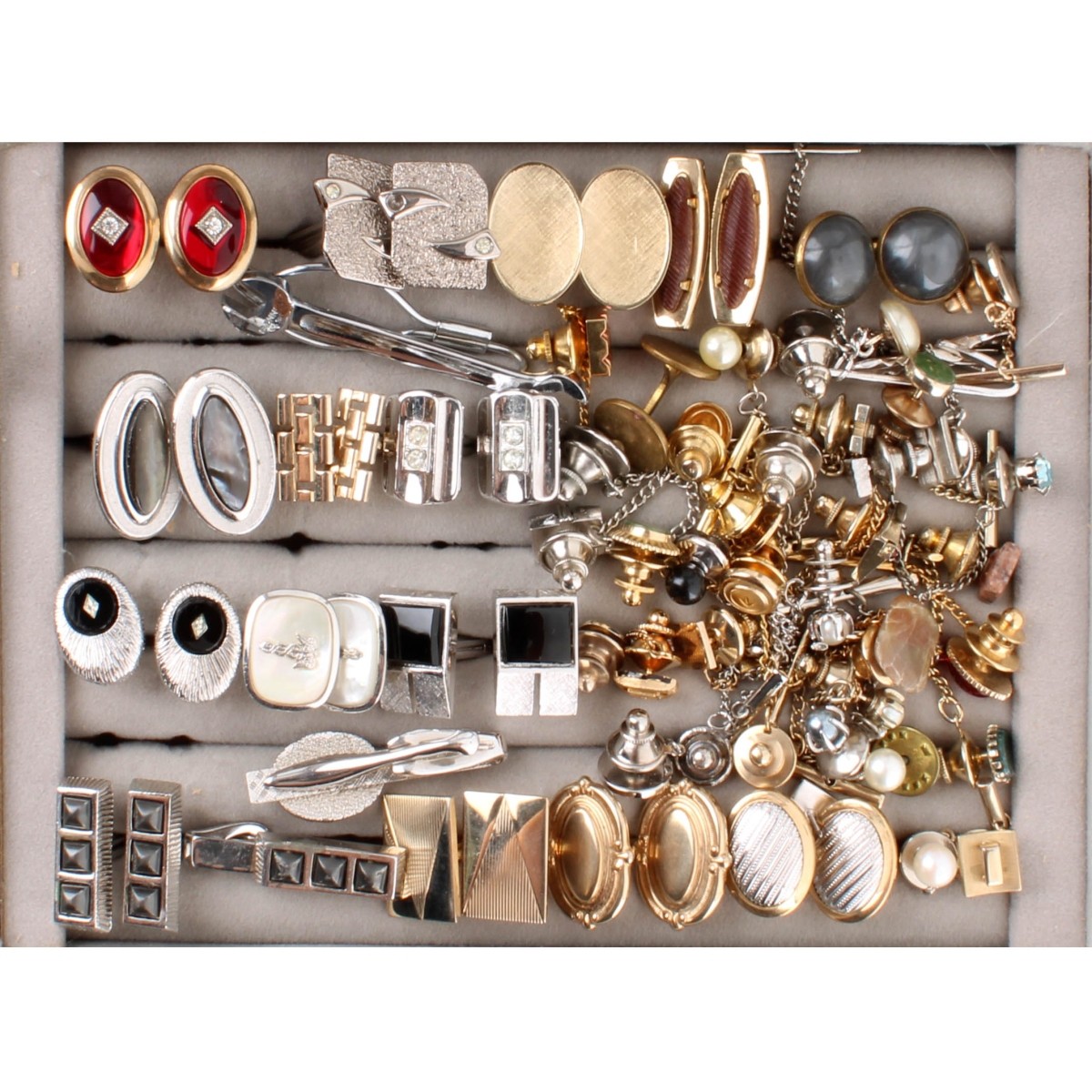 Box Lot of Cufflinks Tie Bars & Tacks