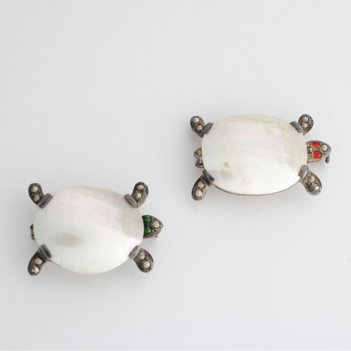 Deco MOP, Silver and Marcasite Pins