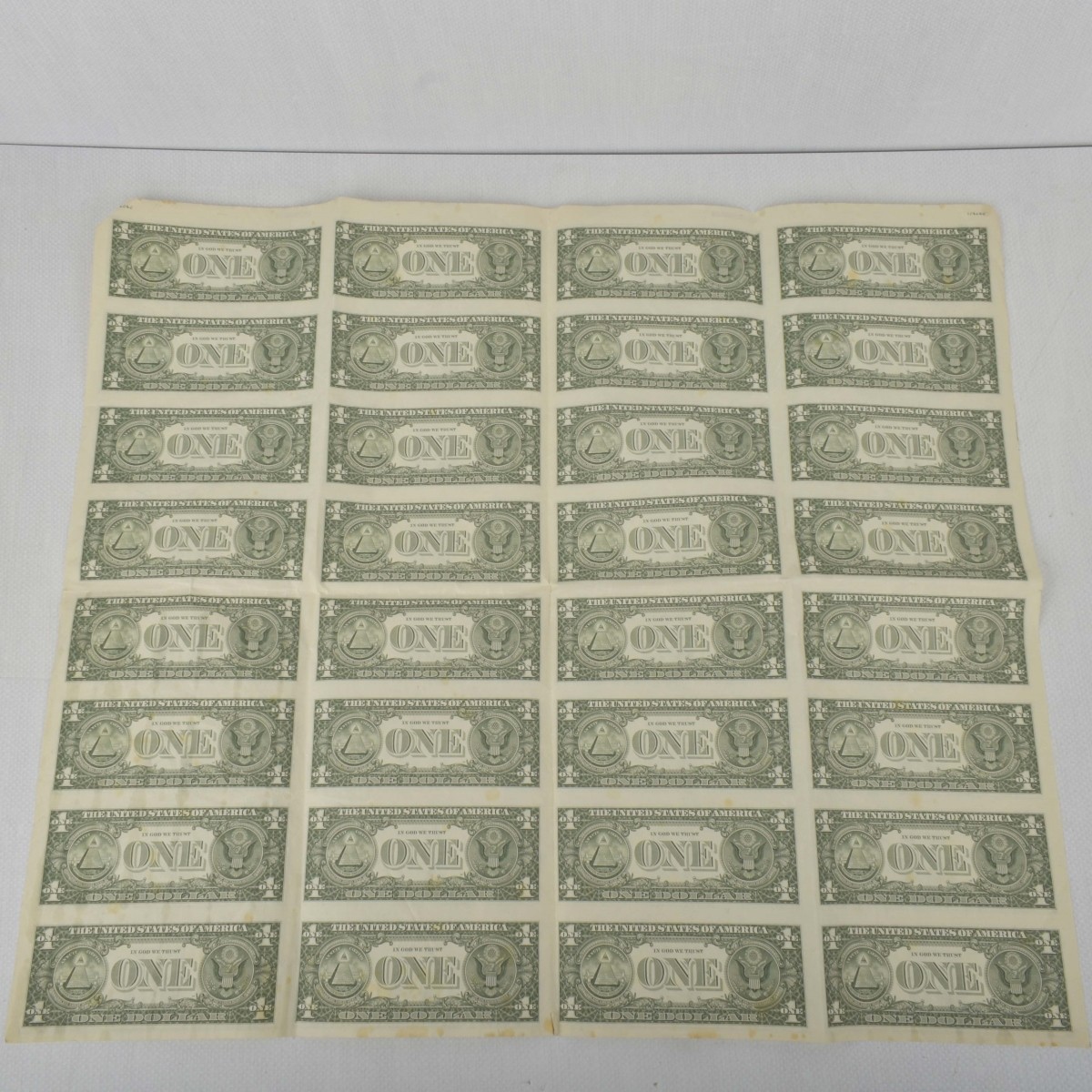 Sheet of Uncut US One Dollars
