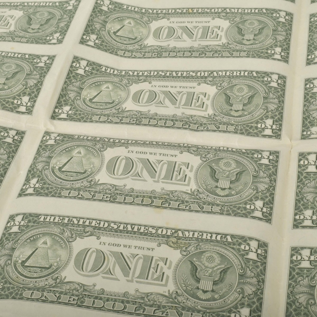 Sheet of Uncut US One Dollars
