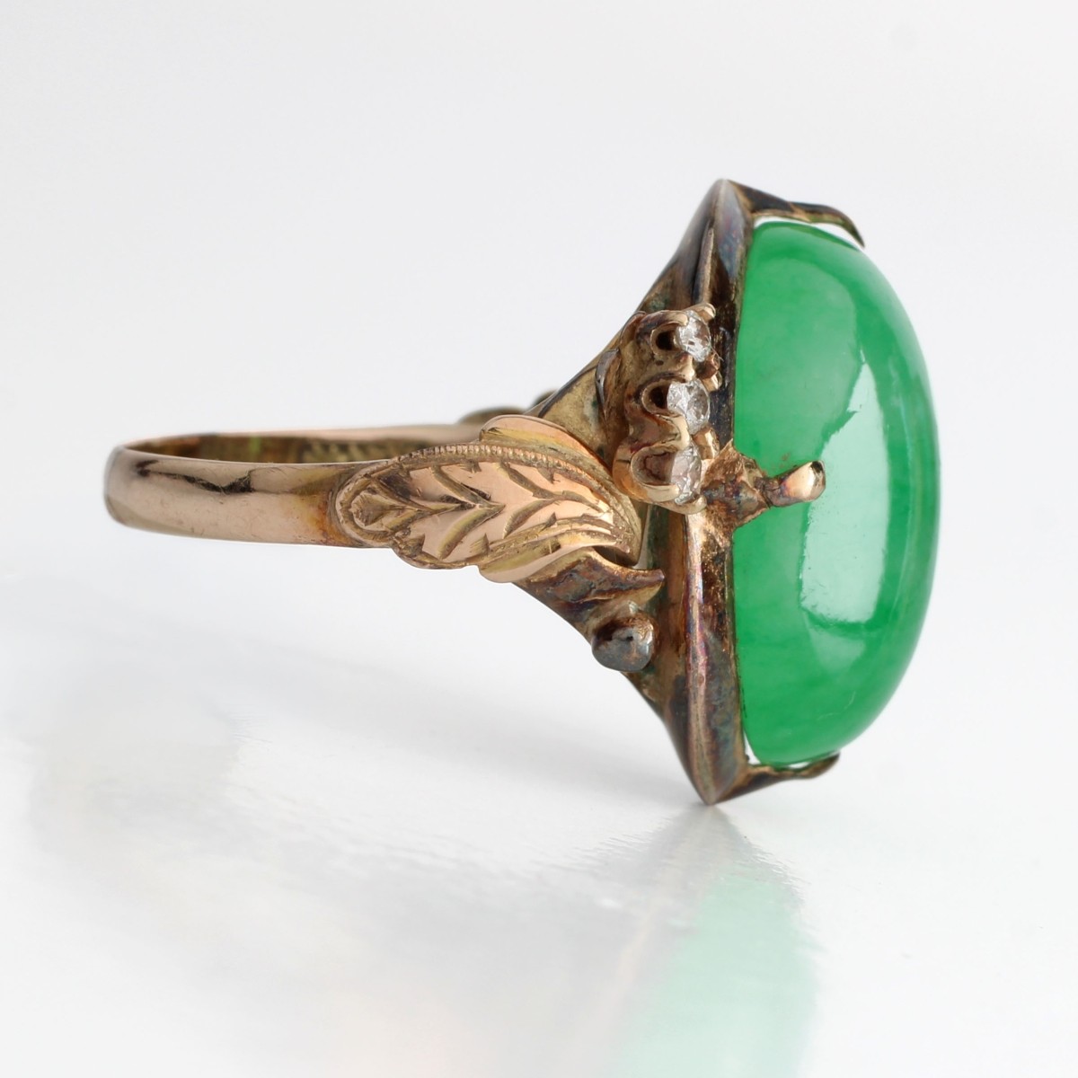 Jadeite, Diamond and 14K Ring
